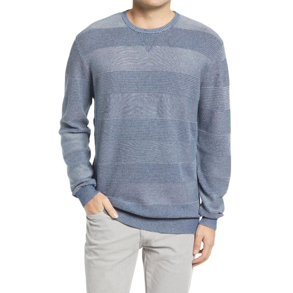 Johnnie-O Size Large Whaling Henley Golf Pullover Sweater Light Blue